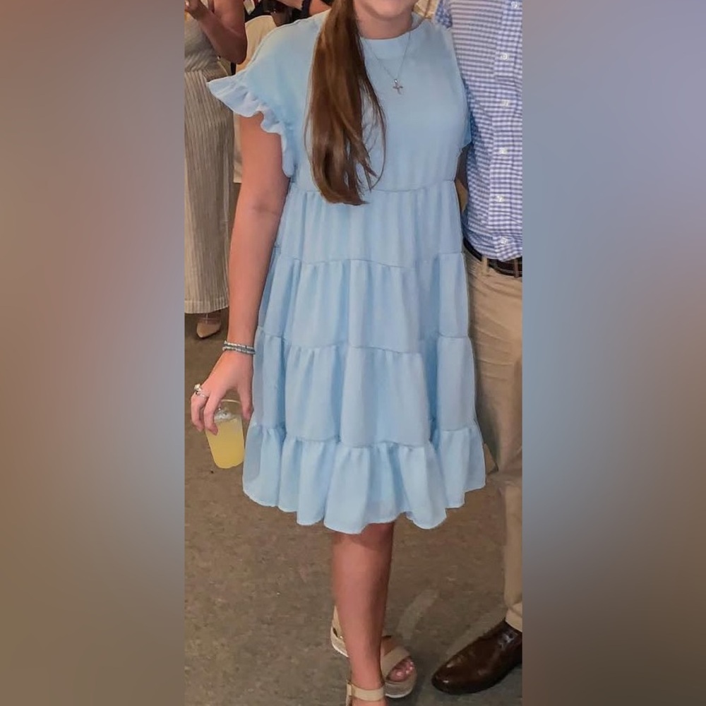 Light blue tiered boutique dress